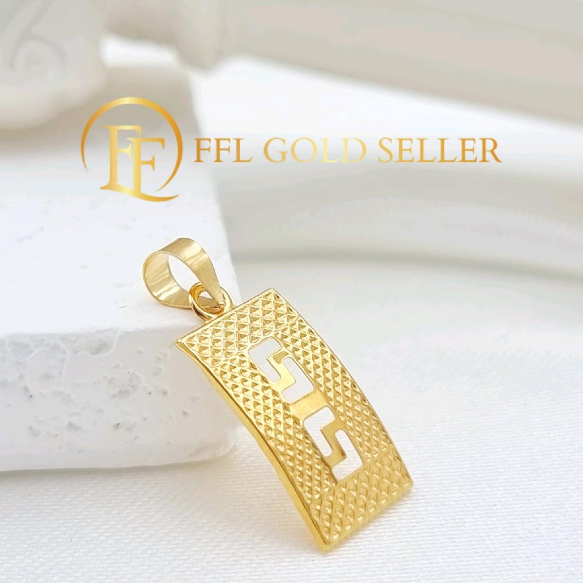 Dotted F Rectangle Gold Pendant