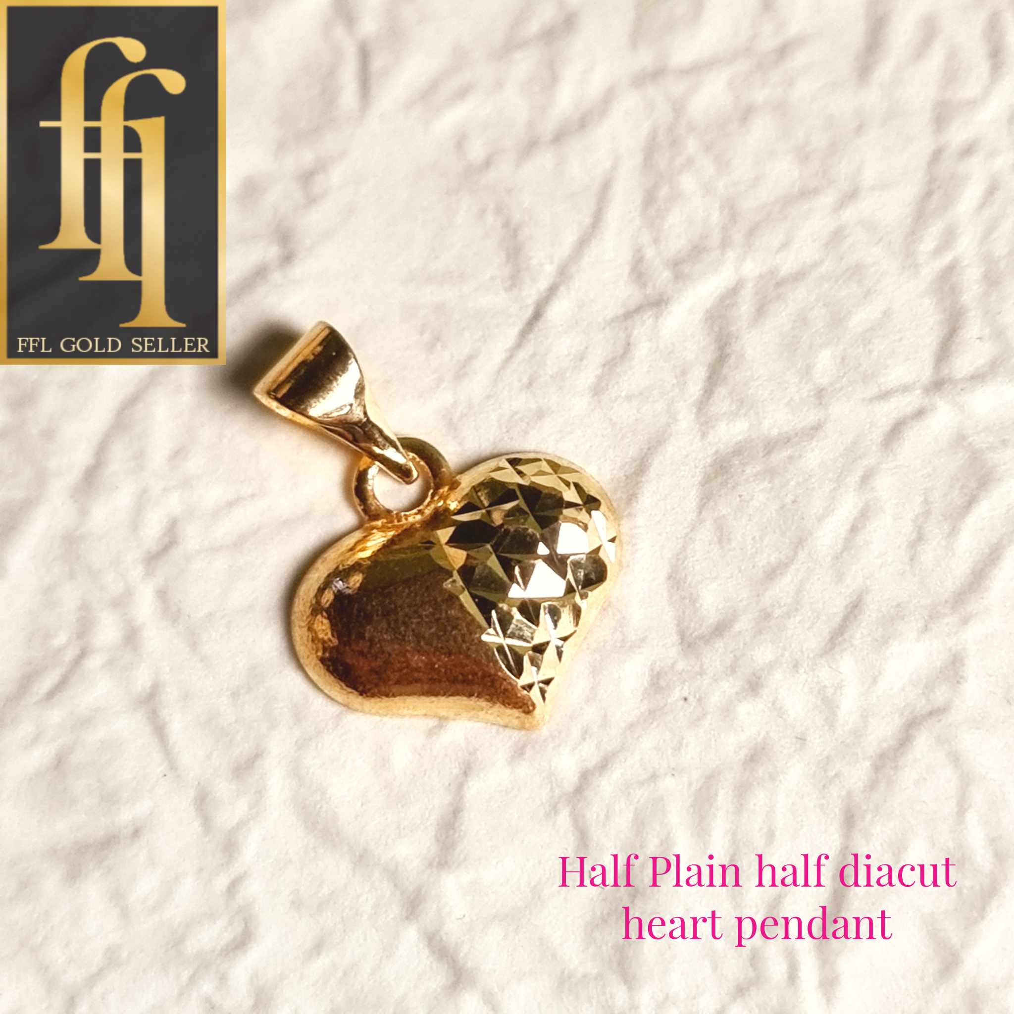 Half Plain Half Diacut Heart Gold Pendant