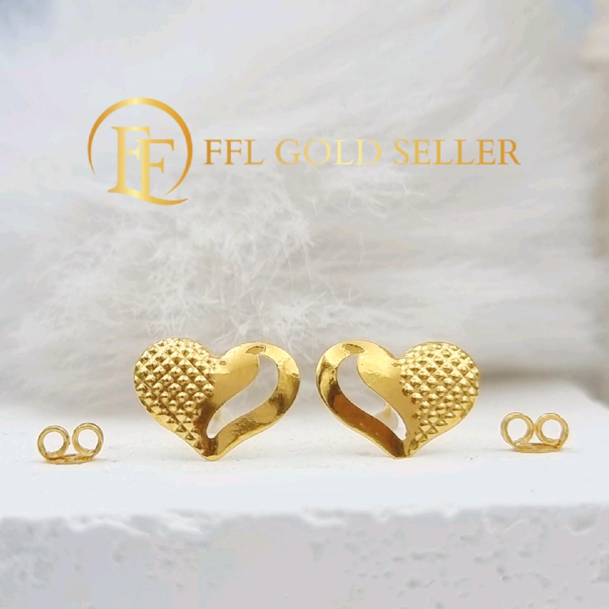 Half Plain Open & Half Dotted Heart Earrings