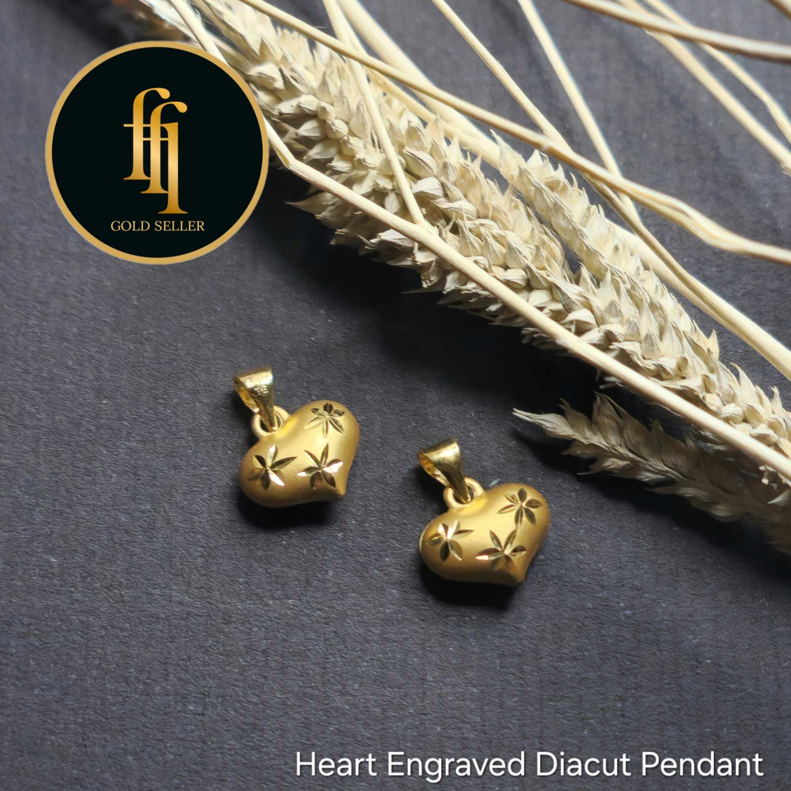 Heart Engraved Diacut Gold Pendant