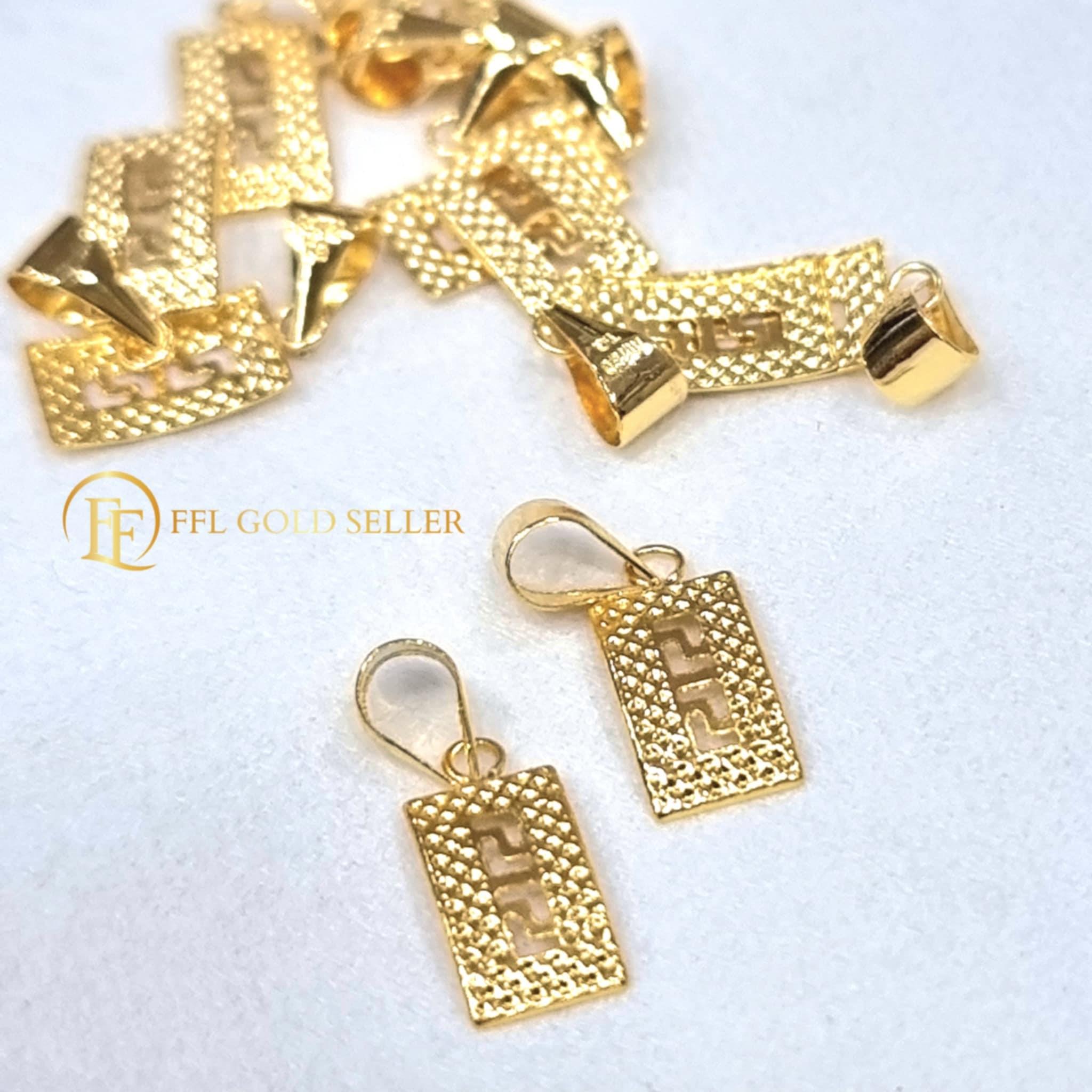 Mini Dotted F Rectangle Gold Pendant