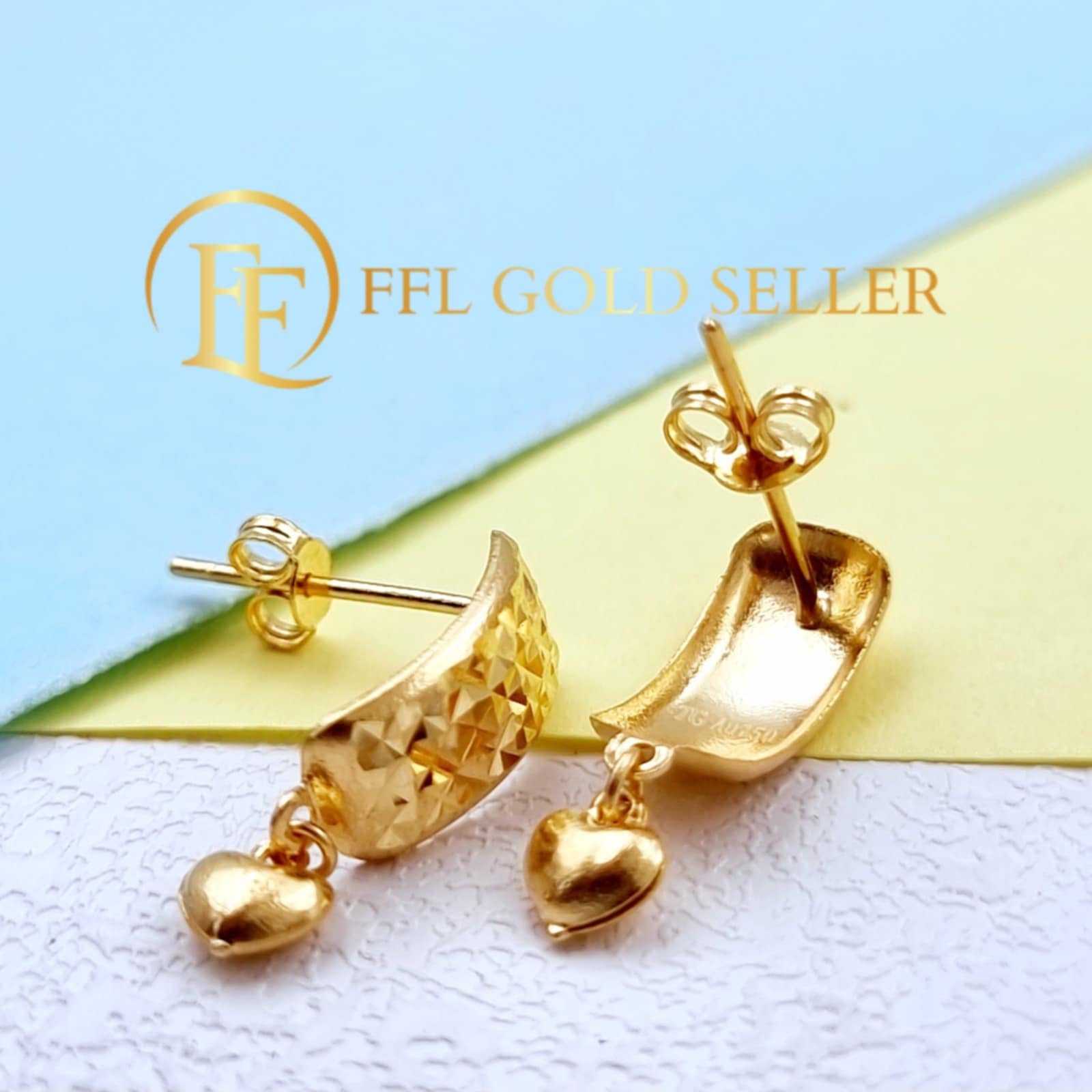 Rectangle with Buo Heart Dangling Earring