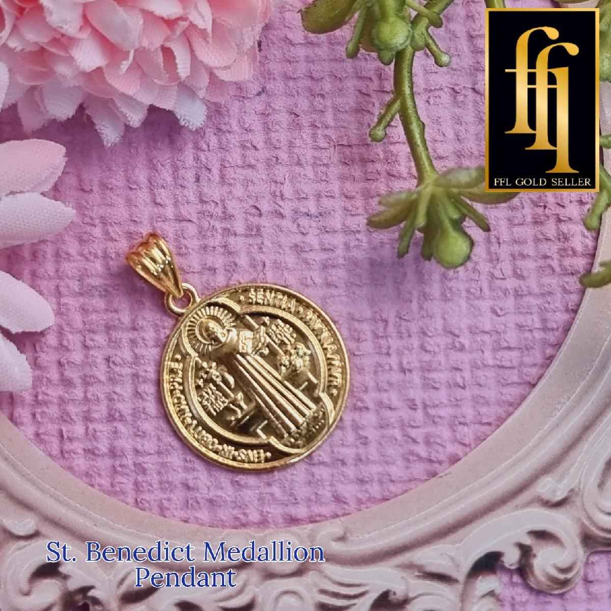 Saint Benedict Round Gold Pendant