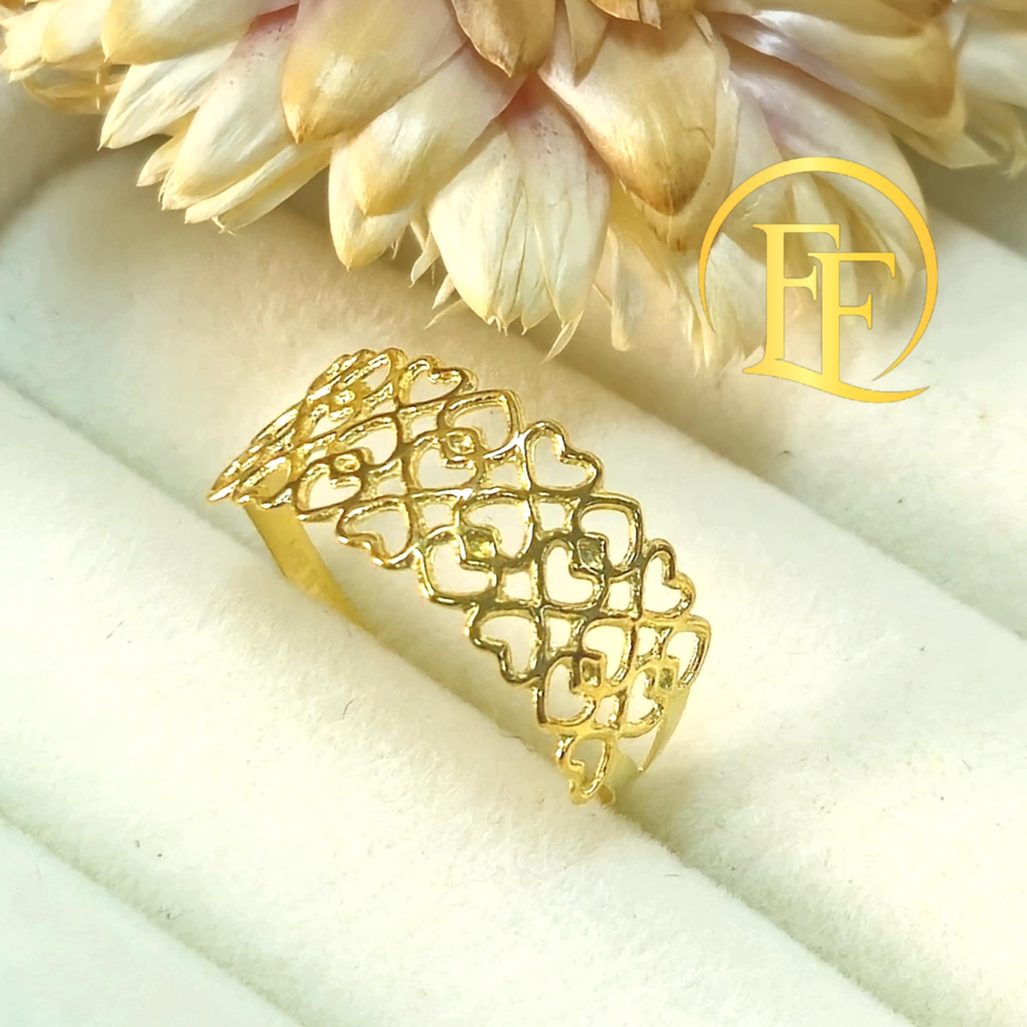 Three Rows Heart Ring