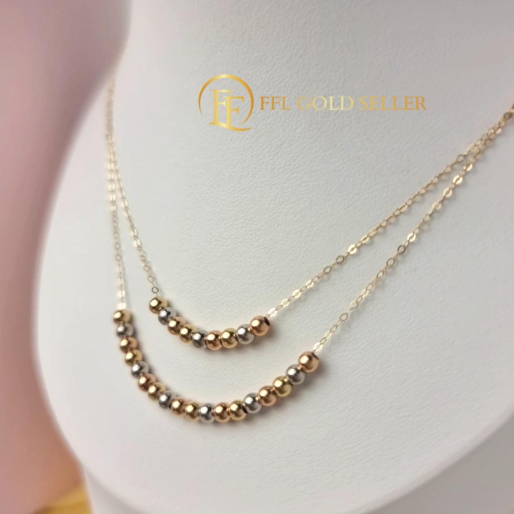 Tricolor Double Chain Bubble Centerchain Necklace
