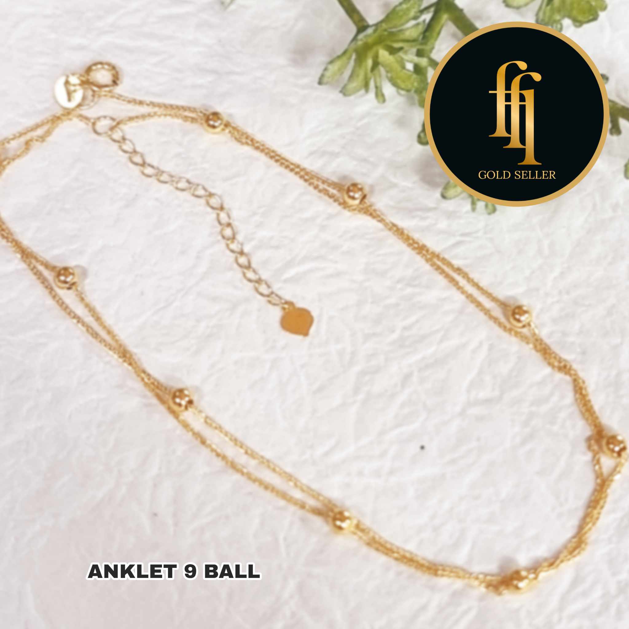 9 Ball Design Anklet | FFL | 18k Gold Anklet for Women |  8" - 9"